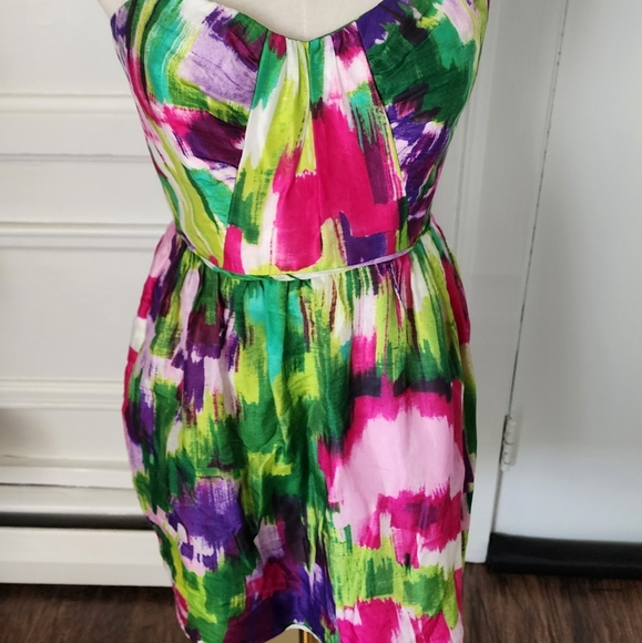 Shoshanna Size 4 Strapless Multicolor Brushstroke Mini Tea Garden Summer Dress - Picture 9 of 12